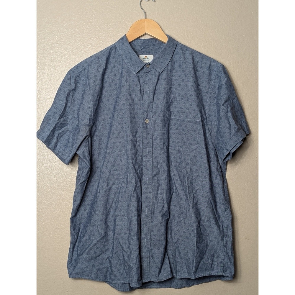 Marine Layer Mens Large Blue‎ Short Sleeve Button Up Shirt